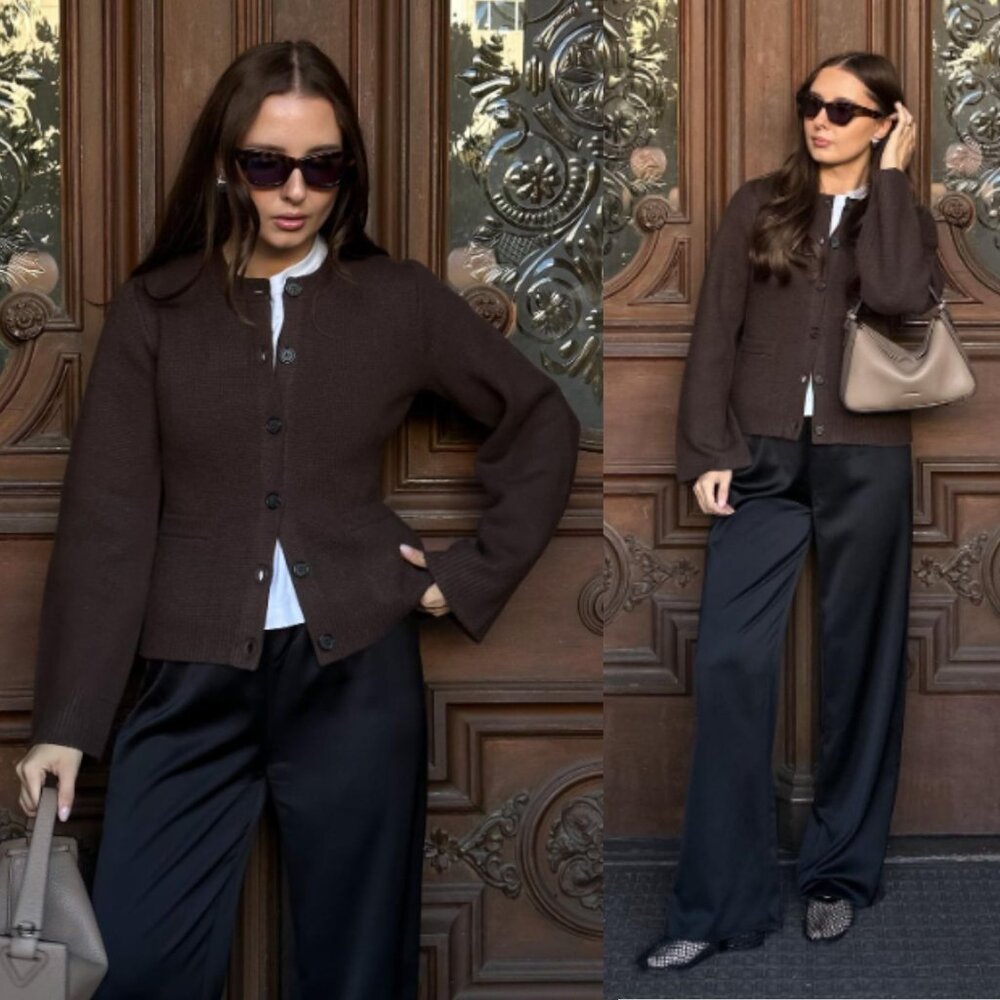 Jenni Kayne Cooper Cardigan Chocolate Brown Wool Cashmere Size S - Picture 2 of 12